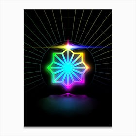 Neon Geometric Glyph in Candy Blue and Pink with Rainbow Sparkle on Black n.0327 Canvas Print