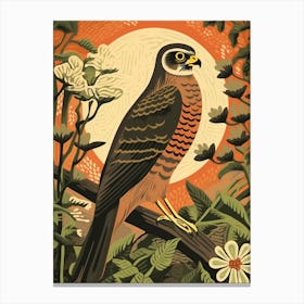 Vintage Bird Linocut Eurasian Sparrowhawk 4 Canvas Print