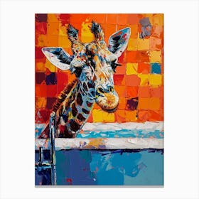 Giraffe In The Bath Warm Tones 3 Canvas Print