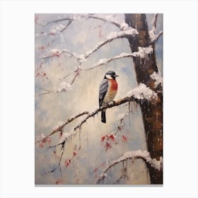 Vintage Winter Animal Painting Woodpecker 2 Canvas Print