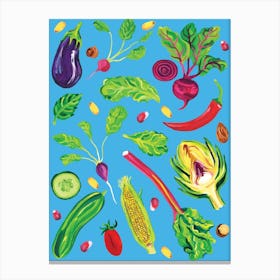 Spring Vegetables Blue Canvas Print