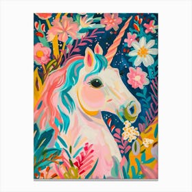 Unicorn Fauvism Inspired Floral Portrait 2 Canvas Print