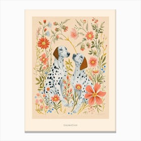 Folksy Floral Animal Drawing Dalmatian 2 Poster Canvas Print