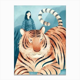 Pastel Tiger And Woman Girl Canvas Print