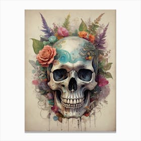 Floral Skull Vintage Painting (62) Canvas Print