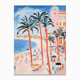Viareggio, Tuscany   Italy Beach Club Lido Watercolour 1 Canvas Print