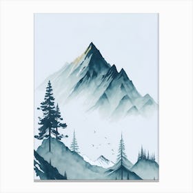 Mountain And Forest In Minimalist Watercolor Vertical Composition 14 Canvas Print