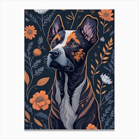 Floral Dog Portrait Boho Minimalism (25) Canvas Print