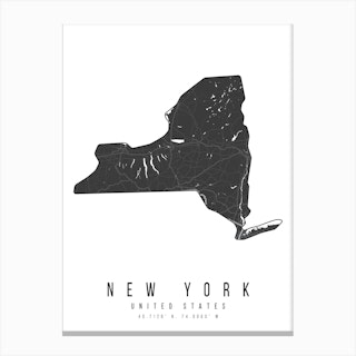 New York Mono Black And White Modern Minimal Street Map Canvas Print