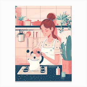 Girl Putting The Kettle On Lo Fi Kawaii Illustration 5 Canvas Print