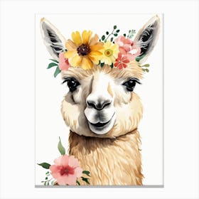 Baby Alpaca Wall Art Print With Floral Crown And Bowties Bedroom Decor (4) Canvas Print