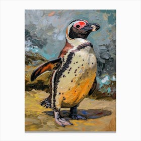 African Penguin Floreana Island Oil Painting 3 Canvas Print