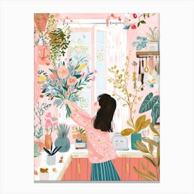 Girl With Flower Bouquet Lo Fi Kawaii Illustration 2 Canvas Print