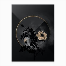 Shadowy Vintage White Burnet Roses Botanical in Black and Gold n.0158 Canvas Print