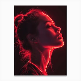 Glowing Enigma: Darkly Romantic 3D Portrait: Portrait Of A Woman With Neon Lights Canvas Print