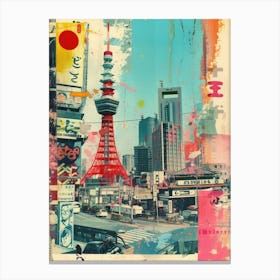 Osaka   Retro Collage Style 3 Canvas Print