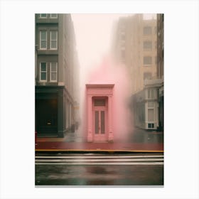 Pink Building In The Fog 1 Canvas Print