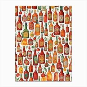 Hot Sauce Bottles Kitchen Canvas Print