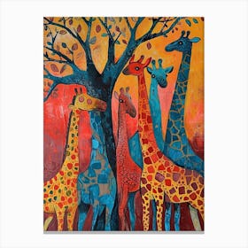 Abstract Giraffe Herd Under The Trees 1 Canvas Print