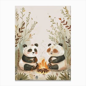 Giant Panda Two Bears Sitting Together By A Campfire Storybook Illustration 2 Canvas Print