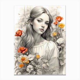 Girl In Flowers 2 Canvas Print