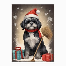 Christmas Shih Tzu Dog Wear Santa Hat (13) Canvas Print