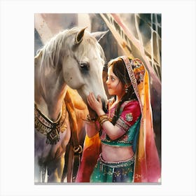 Little Indian Girl With Horse Canvas Print
