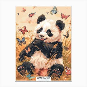 Giant Panda Cub Playing With Butterflies Poster 2 Canvas Print