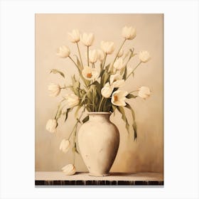 Tulip, Autumn Fall Flowers Sitting In A White Vase, Farmhouse Style 2 Canvas Print