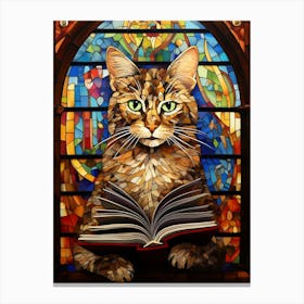 Cat Reading A Book Stained Glass 1 Canvas Print