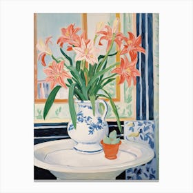 Bathroom Vanity Painting With A Lily Bouquet 1 Canvas Print