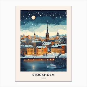 Winter Night  Travel Poster Stockholm Sweden 2 Canvas Print