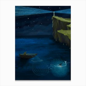 Fairytale Lighthouse At Night Canvas Print