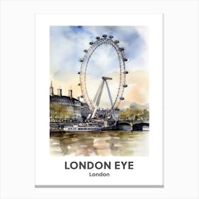 London Eye, London 1 Watercolour Travel Poster Canvas Print