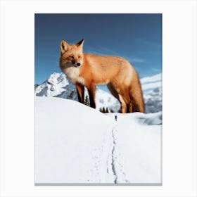 Giant Red Fox In The White Snow Canvas Print