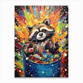 A Dumpster Diving Raccoon Vibrant Paint Splash 2 Canvas Print
