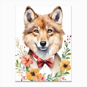 Baby Wolf Flower Crown Bowties Woodland Animal Nursery Decor (11) Canvas Print
