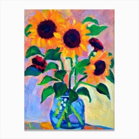 Sunflower Floral Abstract Block Colour 2 1 Flower Canvas Print