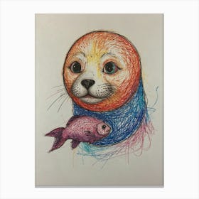 Seal With Fish Canvas Print