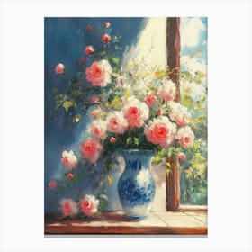 Pink Roses In A Vase Canvas Print