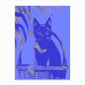 Kitty Cat In A Basket Blue Tones Canvas Print