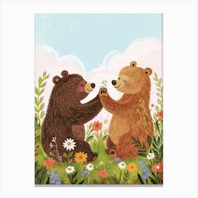 Two Sloth Bears Playing Together In A Meadow Storybook Illustration 2 Canvas Print