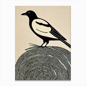 Magpie 2 Linocut Bird Canvas Print