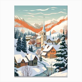 Vintage Winter Travel Illustration Transylvania Romania 2 Canvas Print