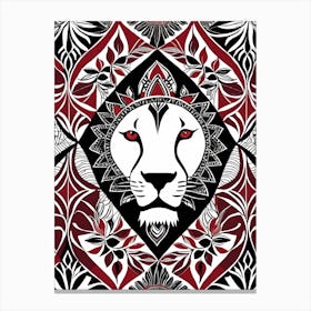 African Quilting Inspired Art of Lion Folk Art, Poetic Red, Black and white Art, 1209 Canvas Print