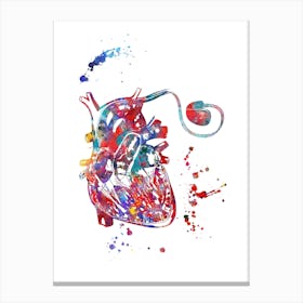 Heart Pacemaker Watercolor Canvas Print