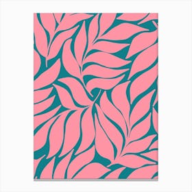 Wavy Tropical Leaves Coral on Dark Teal Canvas Print