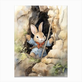 Bunny Rock Climbing Rabbit Prints Watercolour 4 Canvas Print