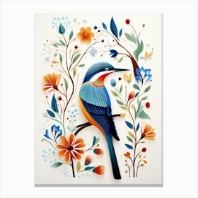 Scandinavian Bird Illustration Kingfisher 1 Canvas Print