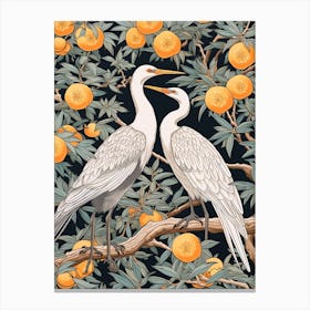 Mandarin Oranges And Cranes Vintage Japanese Botanical Canvas Print